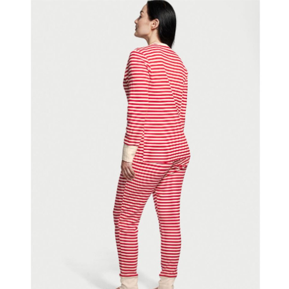 Candy Cane PJs Victoria's Secret XL Thermal Long Pajama Set Adorable NWT - Picture 4 of 14